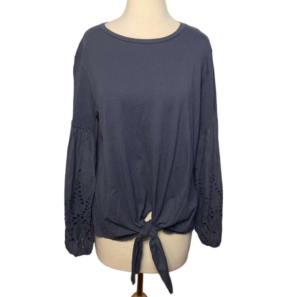 NWT Grace + Emma Long Sleeve Top Tie Front Slate Blue M